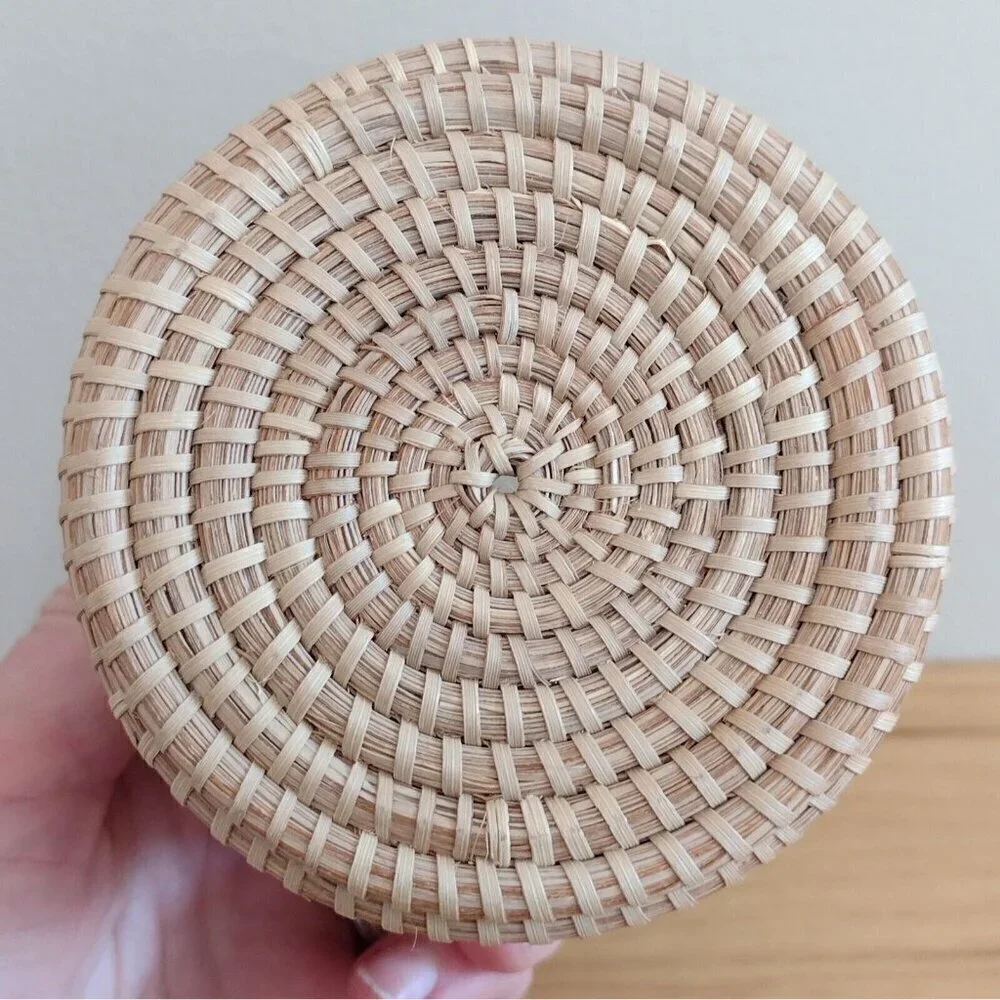 Vintage Handmade Coiled Woven Pine Needle Basket 4